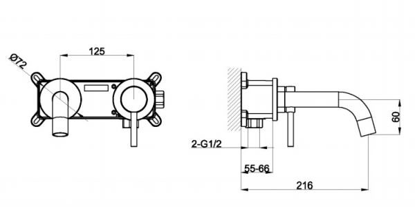 Avenarius Linie 280 Waschtisch-Einhebelmischbatterie für Wandmontage, Ausladung 150mm, chrom