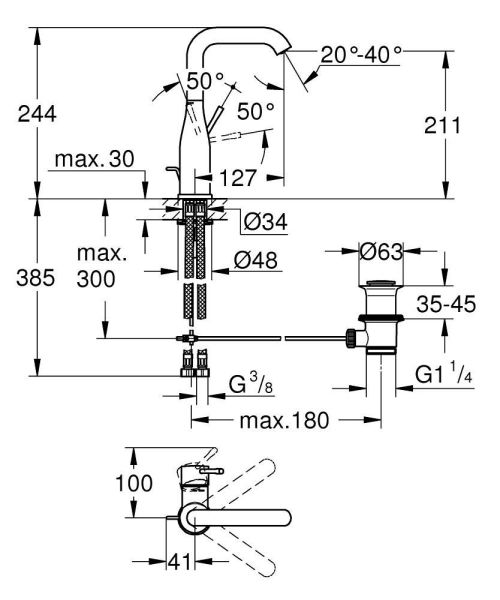 Grohe Essence Waschtischbatterie L-Size mit Ablaufgarnitur, schwenkbar