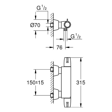 Grohe Grohtherm Special Thermostat-Brausebatterie mit verdeckten S-Anschlüssen, chrom