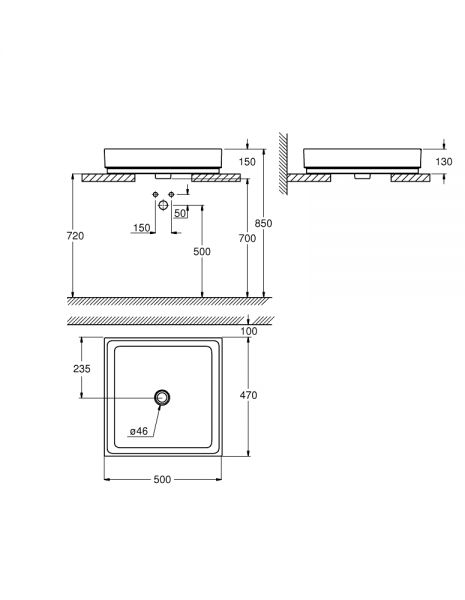 Grohe Cube Keramik Aufsatzschale ohne Hahnloch 50x49cm, weiß PureGuard