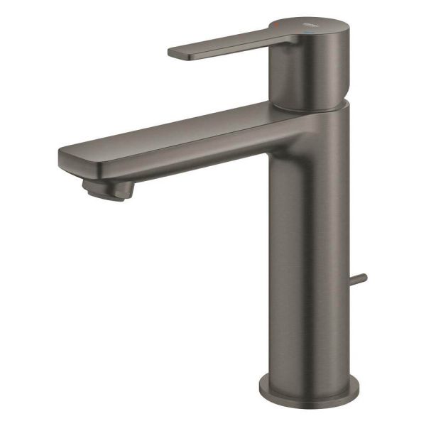 Grohe Lineare Badarmatur S-Size, Zugstangen-Ablaufgarnitur, wassersparend, hard graphite gebürstet