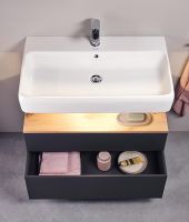 Vorschau: Duravit Qatego Waschtischunterschrank 79x47cm in graphit supermatt Antifingerprint, mit offenem Fach in eiche marmoriert QA4394 