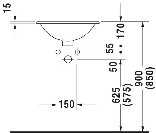 Duravit Architec Einbauwaschtisch rund Ø47cm, mit Überlauf, ohne Hahnloch, weiß