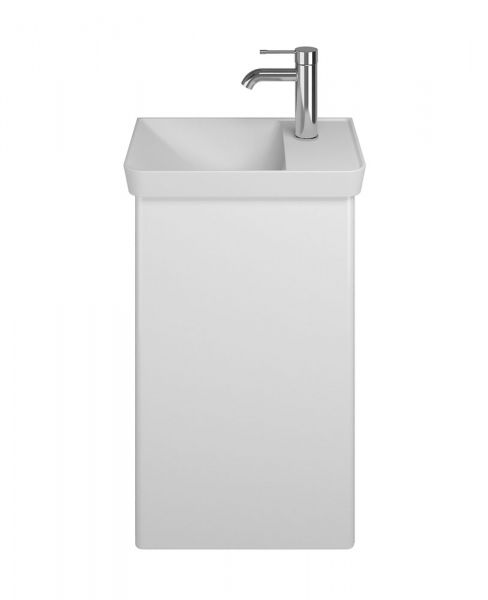 Burgbad Iveo Gästebad Mineralguss-Handwaschbecken mit Unterschrank, LED-Beleuchtung, 1 Tür, 44x31cm weiß hochglanz