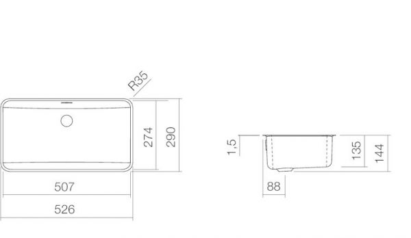 Alape Unterbaubecken, rechteckig, Mulde 50,7x27,4cm, weiß UB.R585