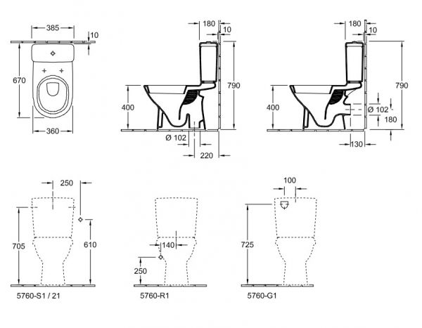 Villeroy&Boch O.Novo Stand-Tiefpül-WC mit Spülrand für Kombination, Abgang senkrecht, 36x67cm 56610101_1