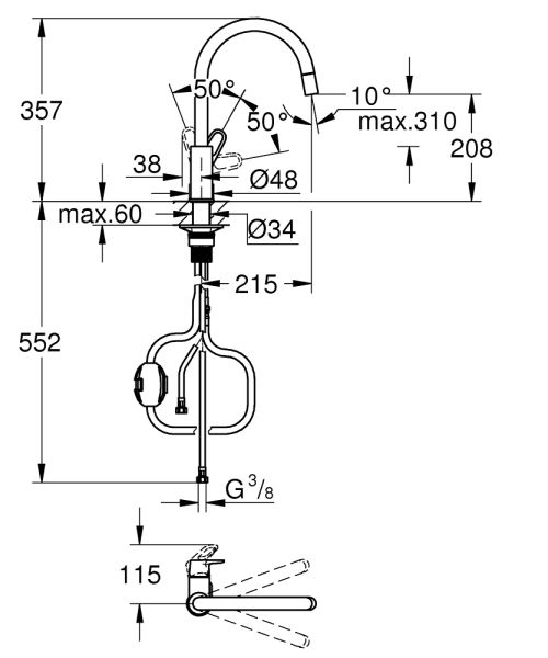 Grohe Start Flow Einhand-Spültischbatterie mit herausziehbarer Laminarbrause, chrom 30569000