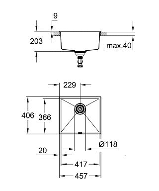 Grohe K700 50-C Küchenspüle aus Granit, Einbau/ Unterbau