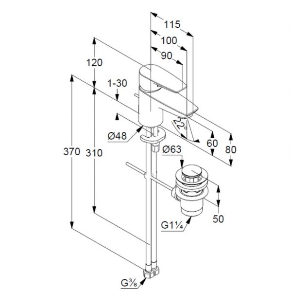 Kludi Pure&Solid Waschtisch-Einhandmischer 60 mit Ablaufgarnitur, chrom