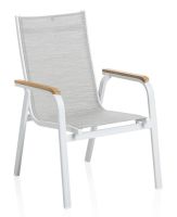 KETTLER BASIC PLUS Stapelsessel mit Armlehnen aus Teak, weiß matt/hellgrau KETTLER BASIC PLUS Stapelsessel mit Armlehnen aus Teak, weiß matt/hellgrau