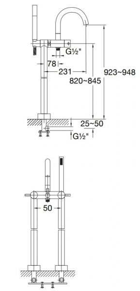 Steinberg Serie 100 freistehende Wannen-Armatur Ausladung 231mm