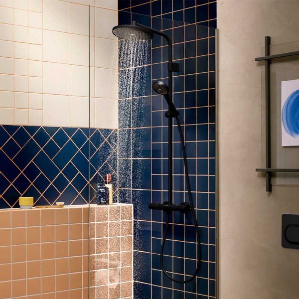 hansgrohe Activera S Duschsystem 240 1jet mit EcoSmart+ & Ecostat Fine Varia, schwarz matt