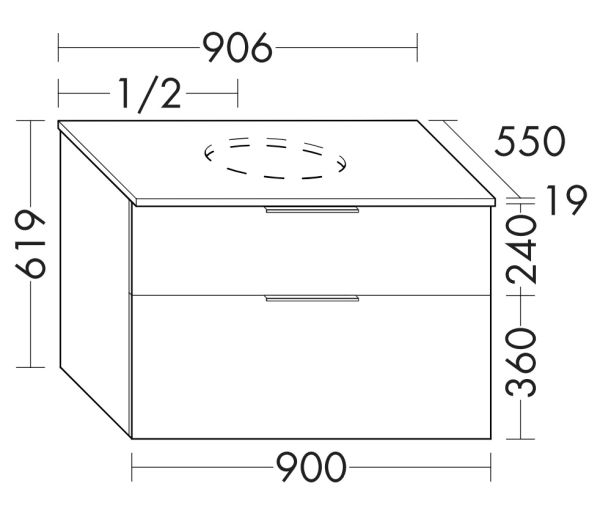 Burgbad Eqio Waschtischunterschrank für Aufsatzwaschtisch 90x55cm, mit Konsolenplatte, 2 Auszüge