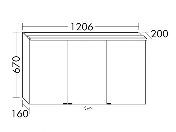 Burgbad Junit Spiegelschrank mit horizontaler LED-Beleuchtung, 3 Spiegeltüren, 120,6x67cm