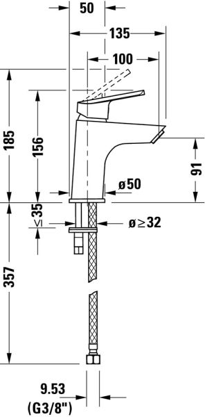 Duravit No.1 Einhebel-Waschtischmischer S Minus-Flow ohne Zugstangen-Ablaufgarnitur, chrom