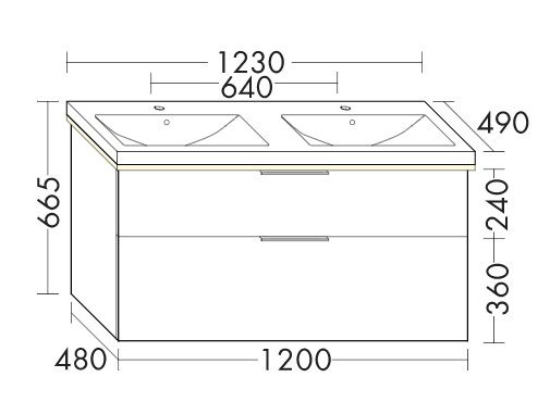 Burgbad Eqio Keramik-Doppelwaschtisch 123cm mit Unterschrank, LED-Beleuchtung, 2 Auszüge