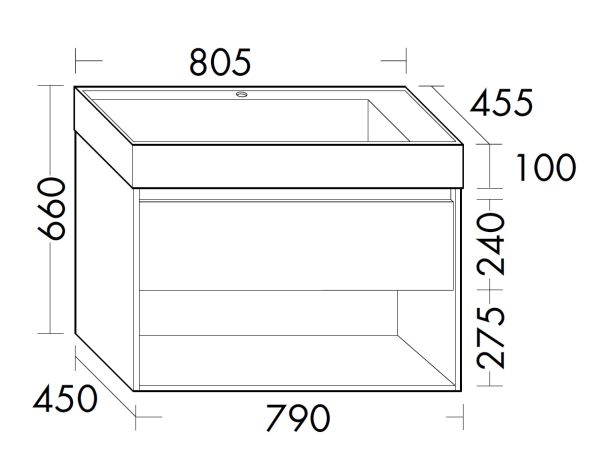 Burgbad Devio Mineralguss-Waschtisch 80cm mit Unterschrank, 1 Auszug & offenem Fach