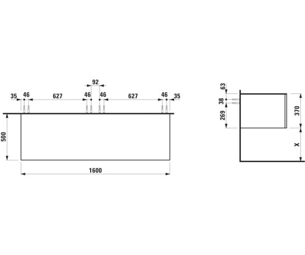 Laufen IL BAGNO ALESSI One Schubladenelement 1600, ohne Ausschnitt, Top Marrone Naturale