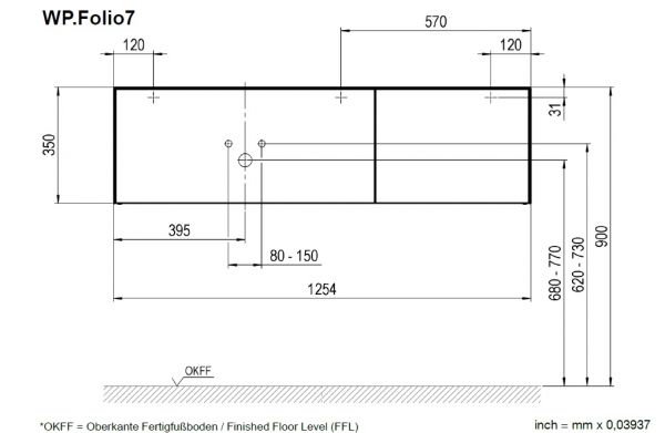 Alape WP.Folio7 Waschplatz links rechteckig 125x50cm weiß, mit Hahnloch, inkl. Unterschrank