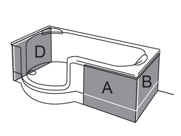 Artweger Twinline 1 Schürze 04 Eckeinbau an gerader Wand, für Badewanne 180x100/80cm TL0E09WS