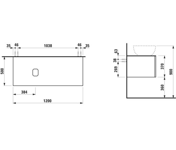 Laufen IL BAGNO ALESSI One Schubladenelement 1200, Ausschnitt links, zu Waschtisch H818974
