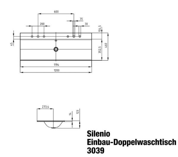 Kaldewei Silenio Einbauwaschtisch 120x46x14cm, Perl-Effekt Mod. 3039