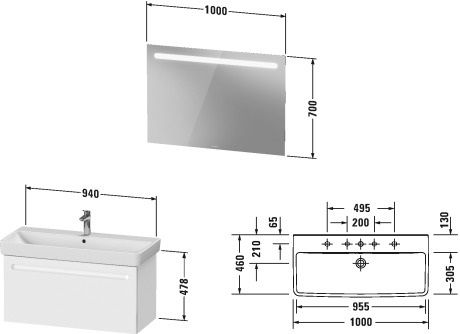 Duravit No.1 Badmöbel-Set 100cm mit Waschtisch, Spiegel und 1 Auszug