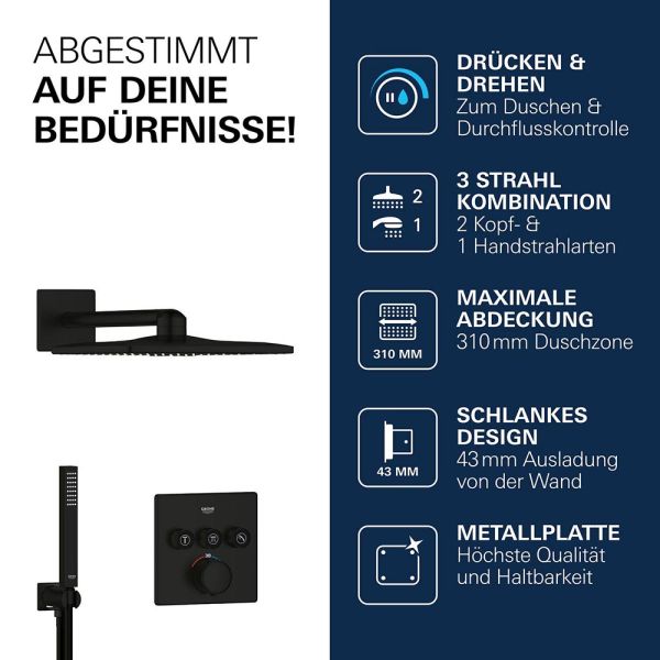 Grohe Precision SmartControl Duschsystem, eckig, schwarz matt 348752430