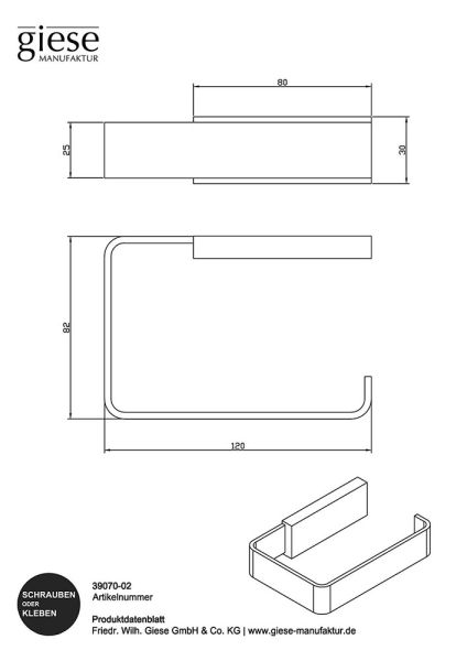 Giese Gifix Tono Papierhalter zum Kleben und Schrauben, chrom