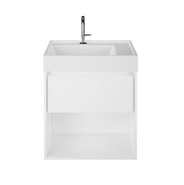 Burgbad Devio Mineralguss-Waschtisch 60cm, Unterschrank, 1 Auszug & offenem Fach SHKJ061
