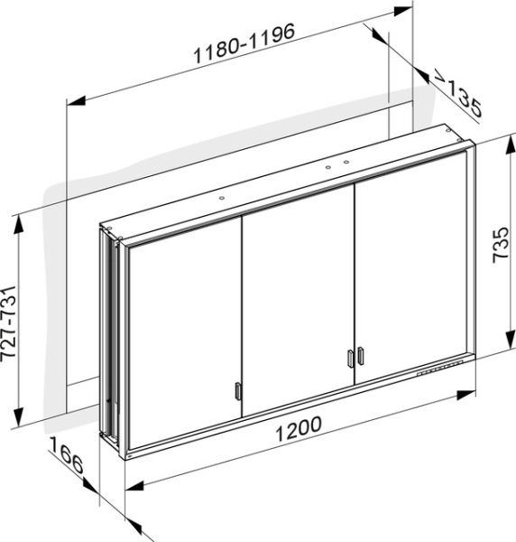 Keuco Royal Lumos Spiegelschrank für Wandeinbau, 3 lange Türen, DALI-steuerbar, 120x73,5cm 14315172303