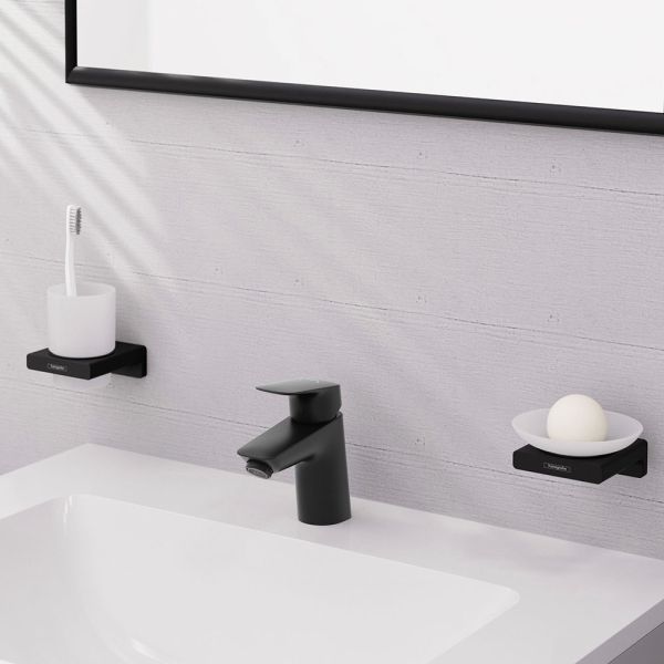 Hansgrohe Logis Waschtischarmatur 70 mit Push-Open Ablaufgarnitur, schwarz matt