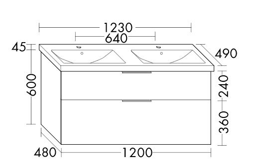 Burgbad Eqio Doppelwaschtisch 123cm mit Waschtischunterschrank, 2 Auszüge