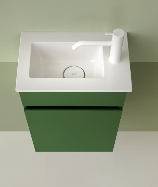 Burgbad Lin20 Gästebad Mineralguss-Handwaschbecken mit Waschtischunterschrank und 1 Tür, rechts 42x27cm SGIE042L