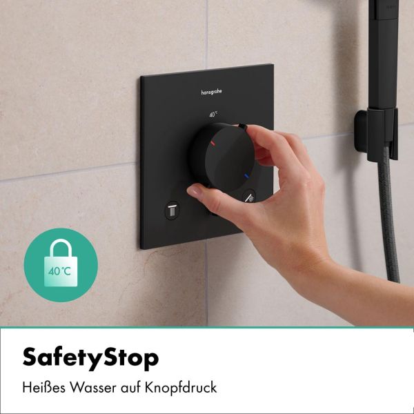 hansgrohe Ecostat Comfort E Thermostat 2 Funktionen mit Sicherungskombination, schwarz matt
