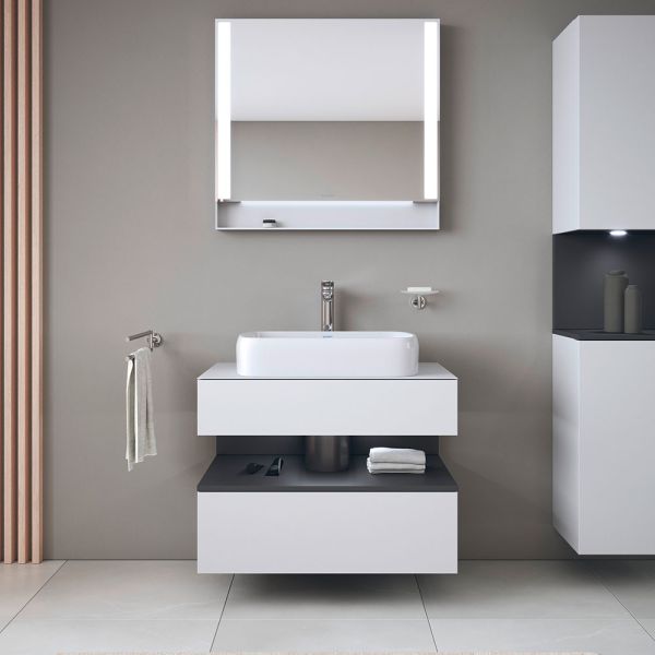 Duravit Qatego Unterschrank für Aufsatzbecken 80x55cm in weiß supermatt, mit offenem Fach in graphit supermatt Antifingerprint QA4730