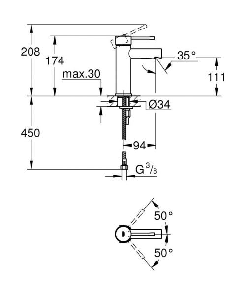 Grohe Essence Einhand-Waschtischbatterie ohne Ablaufgarnitur, S-Size, chrom