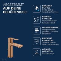 Vorschau: Grohe Lineare Einhand-Waschtischbatterie XS-Size Kaltstart, Ablaufgarnitur, warm sunset gebürstet