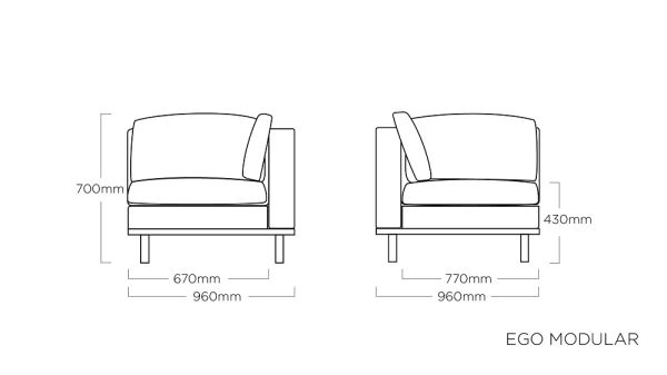 KETTLER EGO MODULAR Sofa-Lounge-Set 4teilig, 2,6x1,9m, Sunbrella®, silber/grau meliert