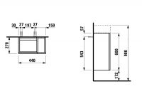 Vorschau: Kartell by Laufen Waschtischunterbau mit 1 Tür, Regal seitlich offen, Scharnier links, Breite 44cm