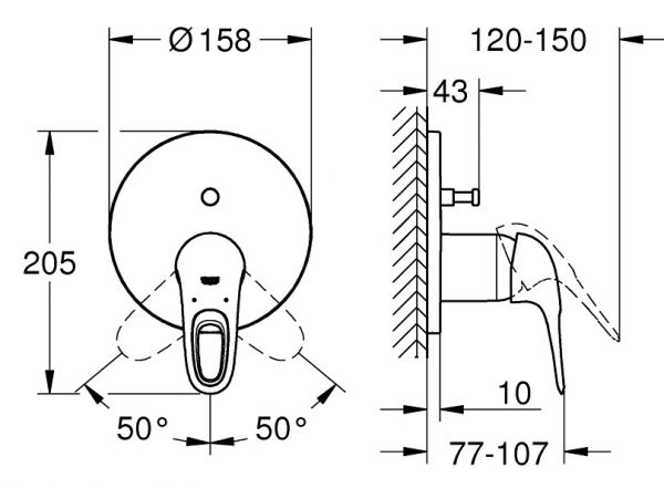 Grohe Eurostyle Einhand-Wannenbatterie, offener Hebelgriff, moon white