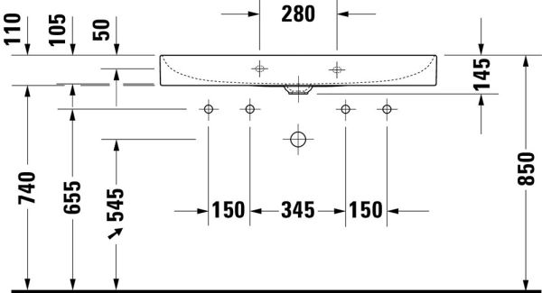 Duravit DuraSquare Waschtisch 100x47cm, ohne Überlauf, mit Wondergliss, mit nicht verschließbarem Ablaufventil, weiß 23531000721