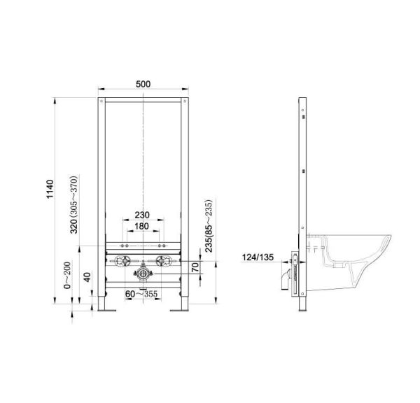 Kludi UNIFIX Vorwandelement für Wand-Bidet, Höhe 114cm