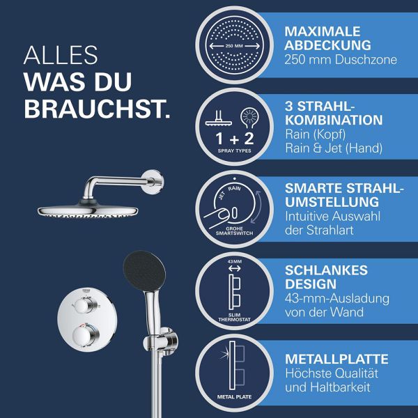 Grohe Precision Unterputz-Duschsystem, mit Thermostat, rund, chrom 34883000