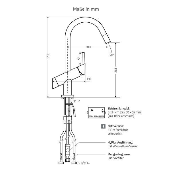 WimTec VIVA K4 HyPlus Küchenarmatur Niederdruck, Freispül-Automatik Netzbetrieb, chrom