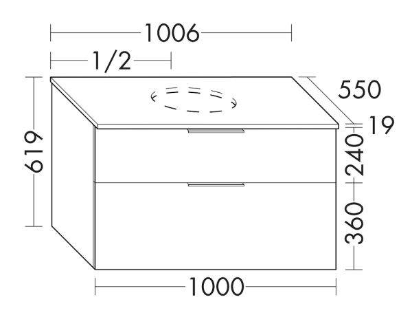 Burgbad Eqio Waschtischunterschrank für Aufsatzwaschtisch 100x55cm, mit Konsolenplatte, 2 Auszüge