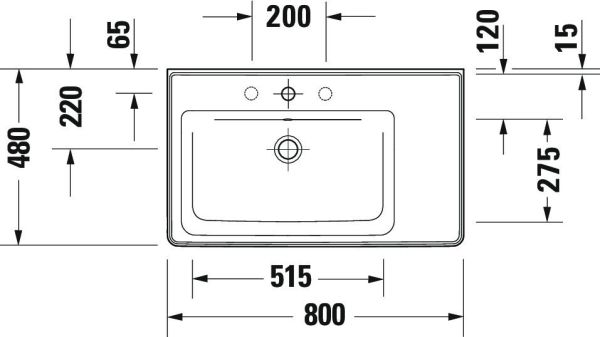 Duravit D-Neo Waschtisch rechteckig 80x48cm, mit Überlauf, Becken links, WonderGliss, weiß 23698000601
