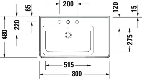 Duravit D-Neo Waschtisch rechteckig 80x48cm, mit Überlauf, ohne Wondergliss, weiß 2369800000