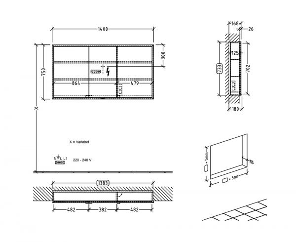 Villeroy&Boch My View Now LED-Einbau-Spiegelschrank Unterputz 140x75cm