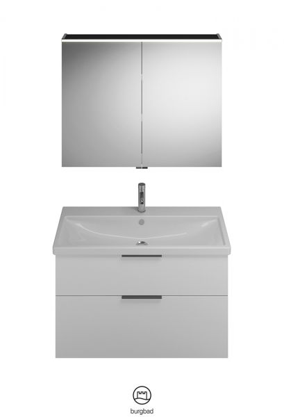 Burgbad Eqio Badmöbel-Set 103cm, Spiegelschrank, Keramik-Waschtisch und WT-Unterschrank, weiß hochglanz, Griff schwarz matt SFAN103F2009C0001G0200 2